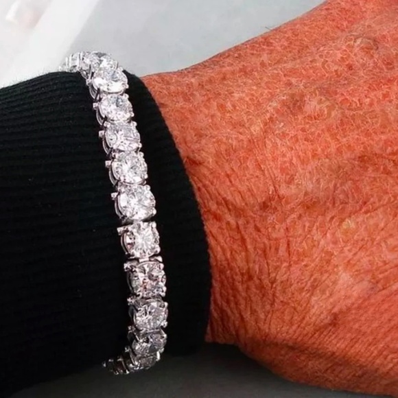 Wedding Tennis Bracelet Solid 14K White Gold 7 Carat Round Cut - Picture 1 of 6